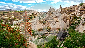 Unreal world of Cappadocia. Colorful Pigeon valley. Uchisar village located, Nevsehir Province in the Cappadocia region of Turkey