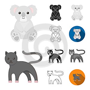 An unrealistic animal cartoon,black,flat,monochrome,outline icons in set collection for design. Toy animals vector