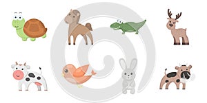 An unrealistic animal icons in set collection for design.