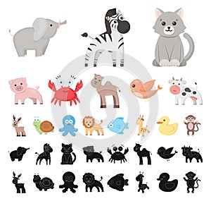 An unrealistic cartoon, black animal icons in set collection for design. Toy animals vector symbol stock web