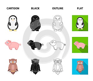 An unrealistic cartoon,black,outline,flat animal icons in set collection for design. Toy animals vector symbol stock web