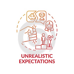 Unrealistic expectations red gradient concept icon