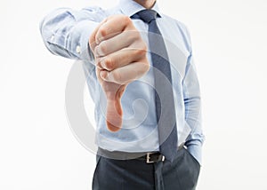 Unrecognizable businessman showing thumb down