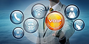 Unrecognizable Consultant Highlighting VOIP App