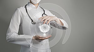 Unrecognizable doctor holding highlighted handrawn Bladder in hands. Medical illustration, template, science mockup