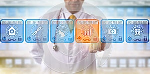 Doctor Selecting Analytics Block In Blockchain photo