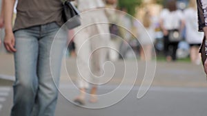 Unrecognizable people walking street life city day. Ordinary people blurred street abstract crowd walking blur city