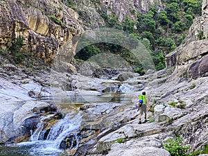 Unrecognizable People walking to go  canyoning in Chassezac gorges