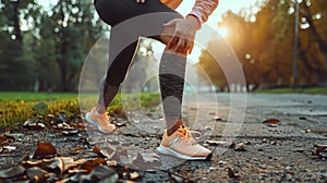 An Unrecognizable Runner\'s Morning Workout in the Park Marred by Sudden Knee Pain
