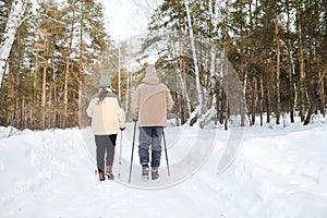 Unrecognizable Senior Couple Doing Nordic Walking