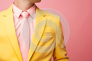 Unrecognizable stylish man guy male model in trendy yellow suit jacket fashion store clothes shop vivid clothing