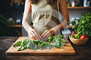 Unrecognizable woman cooking healthy food, promoting a healthy lifestyle and diet concept.