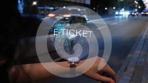 Unrecognizable woman with hologram E-ticket