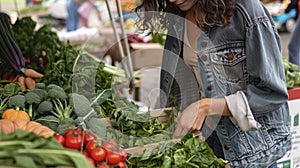An Unrecognizable Young Womans Quest for the Perfect Vegetables, Herbs, and Greens Amongst Local Organic Stalls