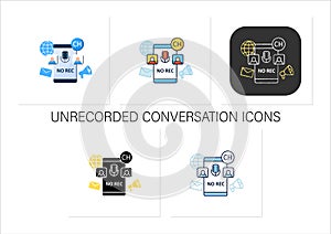 Unrecorded conversation icons set