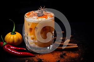 Unrefined Pumpkin drink glass organic. Generate Ai photo