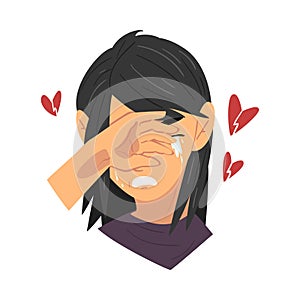 Unrequited Love Teen Problem, Depressed Teenager Girl in Stressful Situation Vector Illustration