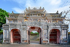 Unrestored ancient gate of Imperial City Hue, Vietnam Gate of the Forbidden City of Hue.