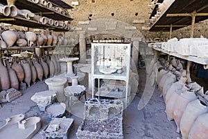 Unrevealed amphoras from the ruins of Pompeii city photo