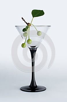 Unripe green cherry in glass