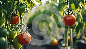 Unripe green tomatoes in the garden.