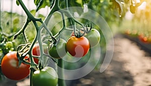 Unripe tomatoes in the garden.