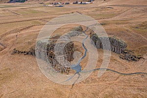 Unrivaled views of Icelandic deep canyon with mountains, volcanic rocks and mountain river. Tourism photo