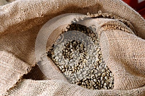 Unroasted coffee beans