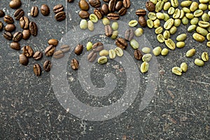 Unroasted and roasted coffee beans