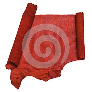 Unrolled scroll from red leather isolated on white