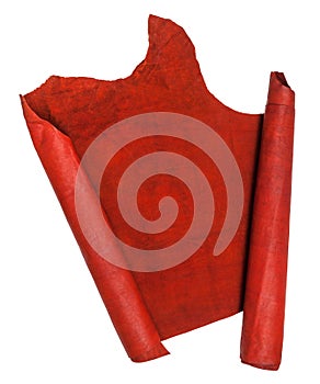 Unrolled scroll from red suede isolated
