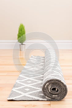 Unrolling carpet in a new home photo