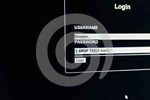 An unsafe website login window with data fields filled for a SQL Injection