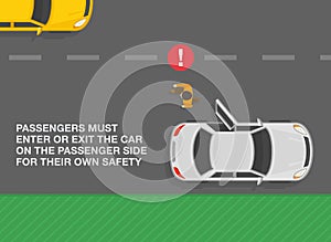 Unsafe and wrong passenger drop off. Passengers must enter ox exit the car on the passenger side.