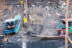 Unsanitary living conditions on lake Tonle Sap