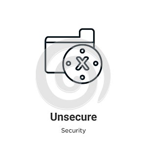 Unsecure outline vector icon. Thin line black unsecure icon, flat vector simple element illustration from editable security