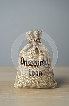 Unsecured loan money bag. Money borrowed without needing to provide collateral. Quick and convenient, but interest rates can be