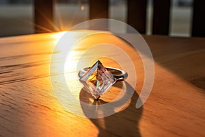 unset diamond next to finished ring on table photo