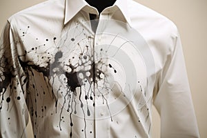 Unsightly Pen and stain of black ink on white shirt. Generate AI