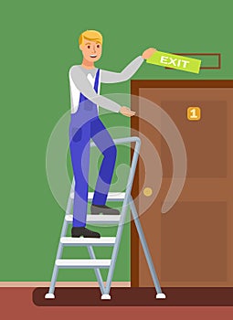 Unskilled Worker on Ladder Vector Illustration