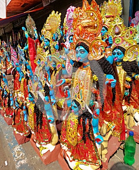 The unsold goddess waiting on calcutta footpath for sale