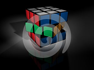 Unsolved rubik's cube on black