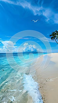 Unspoiled beauty idyllic beach with soft white sands and crystal-clear waters. Tranquil paradise