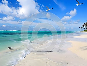 Unspoiled beauty idyllic beach with soft white sands and crystal-clear waters. Tranquil paradise