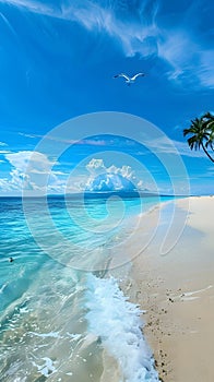 Unspoiled beauty idyllic beach with soft white sands and crystal-clear waters. Tranquil paradise photo