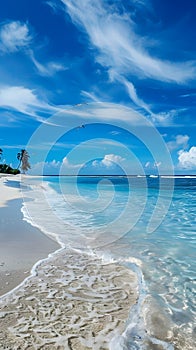 Unspoiled beauty idyllic beach with soft white sands and crystal-clear waters. Tranquil paradise photo