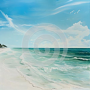 Unspoiled beauty idyllic beach with soft white sands and crystal-clear waters. Tranquil paradise photo