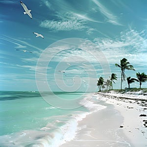 Unspoiled beauty idyllic beach with soft white sands and crystal-clear waters. Tranquil paradise photo