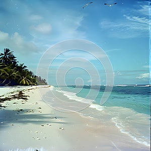 Unspoiled beauty idyllic beach with soft white sands and crystal-clear waters. Tranquil paradise photo