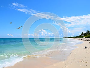 Unspoiled beauty idyllic beach with soft white sands and crystal-clear waters. Tranquil paradise photo